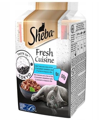 Sheba Fresh Cuisine Taste of Tokyo - Hochwertiges Katzen Nassfutter - Thunfisch und Lachs (MSC) - Im praktischen Protionsbeutel - 12 x(6 x 50g)