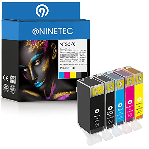 NINETEC NT5-5/8 5er Set Patronen kompatibel mit Canon PGI-5 CLI-8 | Für Canon Pixma IP 3500 4200 4200X 4300 4500 4500X 5200 R 5300 MP 500 530 600 600 R 800 800 R 810 830 MX 700 850