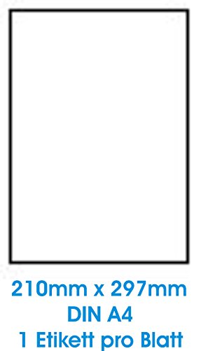 50 STK. Selbstklebende HOCHGLÄNZENDE Weiße Etiketten permanent klebend Adressetiketten Etikettenformat DIN A4 (210.0 x 297.0 mm), 50 Blatt DIN A4, 180g/qm, NUR geeignet für Inkjetdrucker (Tinte)