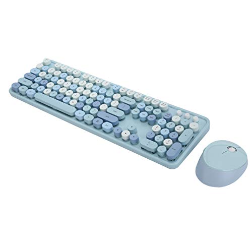 Drahtlose Tastatur- und Mauskombination für Windows, Retro Vintage Design Drahtlose Tastatur und Mauspaket mit USB-Empfänger für Computer, Ergonomische FN + Mutilmedia-Taste(Blau)