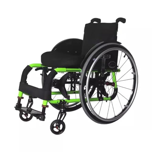 KK-GGL Leichter Selbst Angetanter Rollstuhl, Klappsportstuhl Für Erwachsene, Tragbarer Reise -Transit -Radstuhl Für Behinderte Athleten, Faltbarer Manueller Rollstuhlfahrer,Grün