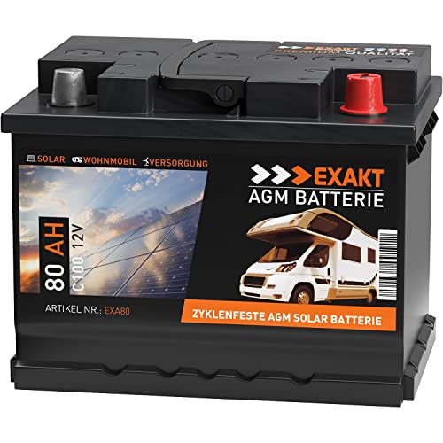 EXAKT AGM Solarbatterie 80Ah 12V Photovoltaik Wohnmobil Boot Camping Versorgungsbatterie