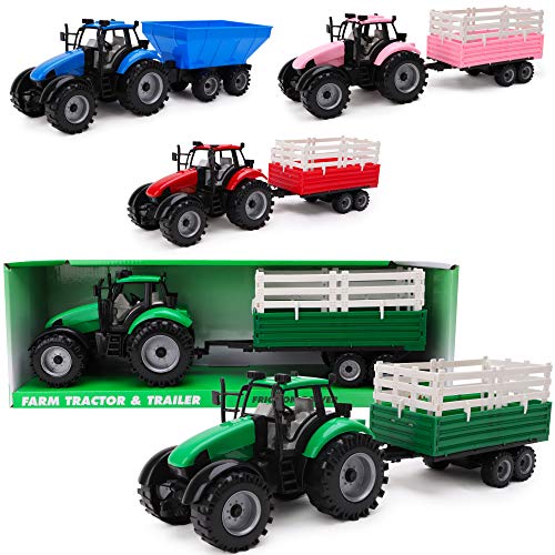 Toyland® Reibungsbetriebener Traktor mit Anhänger - Grün - Boys Farm Toys