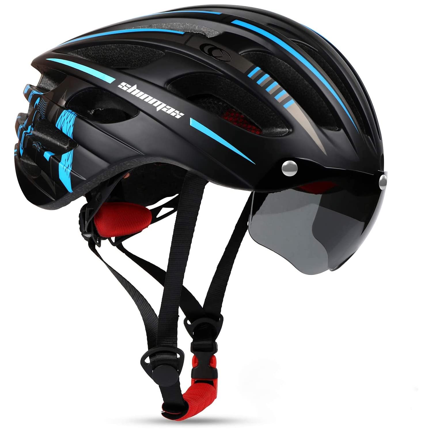 Shinmax Fahrradhelm mit Visier UV-beschützen,Fahrradhelm Herren Damen mit USB Licht Leuchtaufkleber,Fahrradhelm für Erwachsene Leichter Einstellbar MTB Straße Rennradhelm 57-62cm(RC-049)