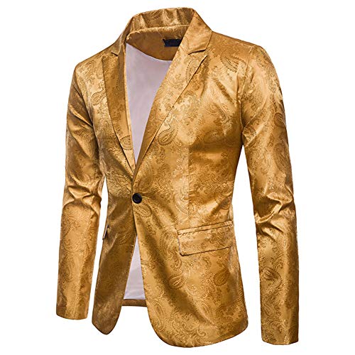 Herren Paisley Jacquard Sakkos Blazer Slim Fit Gold Pailletten Anzugjacke Party Smoking Performance Kostüm Mantel Gelb M