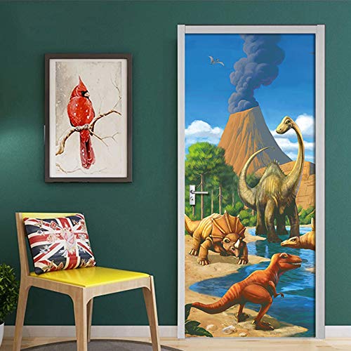 Türtapete Wandbilder Cartoon Dinosaurier Wohnzimmer Schlafzimmer Abnehmbar Selbstklebend Tür Poster Mauer Aufkleber 90 X 200 cm