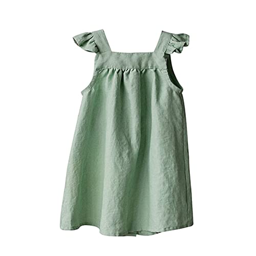 ChengBeautiful Mädchenkleider Mädchen Leinen Kleid Sommer Kleid Literarische Blütenblatthülse Lose Baby Sling Prinzessin Kleid (Farbe : Grün, Size : 3 Years)