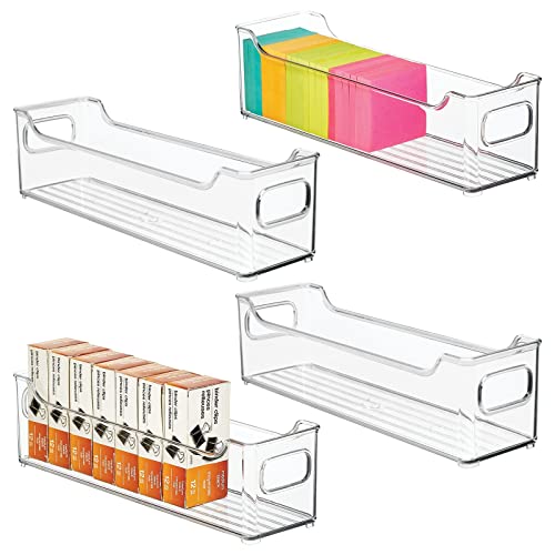 mDesign Aufbewahrungsbox für Büro und Schreibtisch – Schreibtisch Organizer aus Kunststoff – Ablagesystem für Schreibtischzubehör wie Stifte, Locher & Co. – 4er-Set – durchsichtig