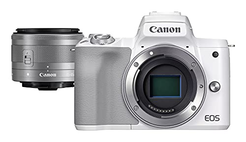 Canon EOS M50 Mark II Kamera + Objektiv EF-M 15-45mm F3.5-6.3 IS STM (24,1 MP, 7,5 cm Touchscreen LCD, WLAN, HDMI, Bluetooth, APS-C Dual Pixel CMOS AF System, Augen AF, 4K Video, OLED EVF), weiß