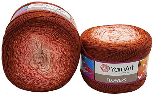YarnArt Flowers 500 Gramm Bobbel Wolle Farbverlauf, 55% Baumwolle, Bobble Strickwolle Mehrfarbig (rot rosa weiß 288)