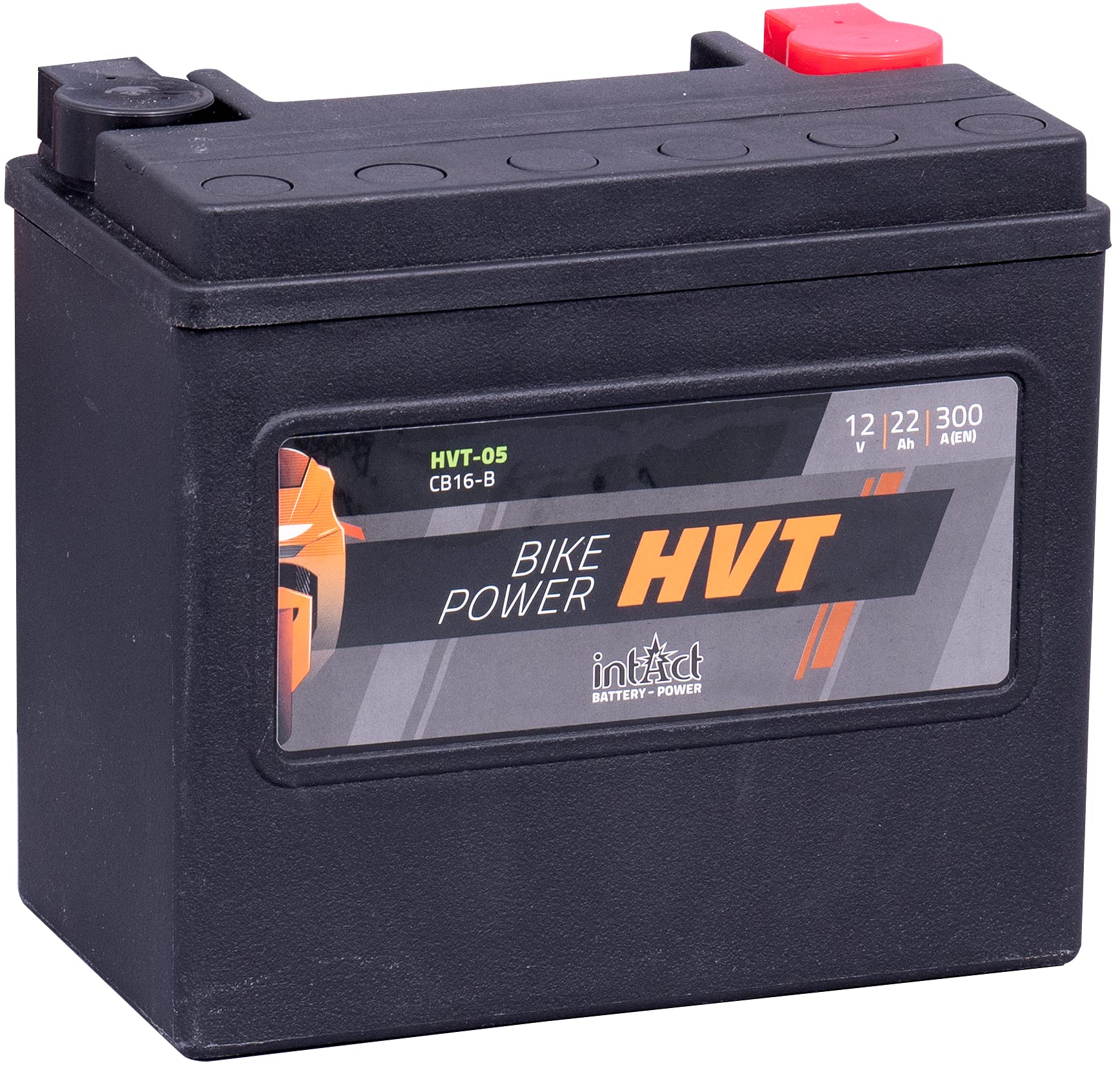intAct - HVT MOTORRADBATTERIE | Batterie für Roller, Motorrad, Rasentraktor. Wartungsfreier & auslaufsicherer Akku. | HVT-05, CB16-B, 65991-82B, 12V Batterie, 22 AH (c20), 300 A (EN) | Maße: 176x101x156mm