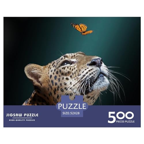 Leoparden-Schmetterlings-Puzzle für Erwachsene, 500 Teile, Puzzles für Teenager, Kinder, kreative Puzzles, Familie, herausfordernde Spiele, Spielzeug, Geschenke, 500 Teile (52 x 38 cm)