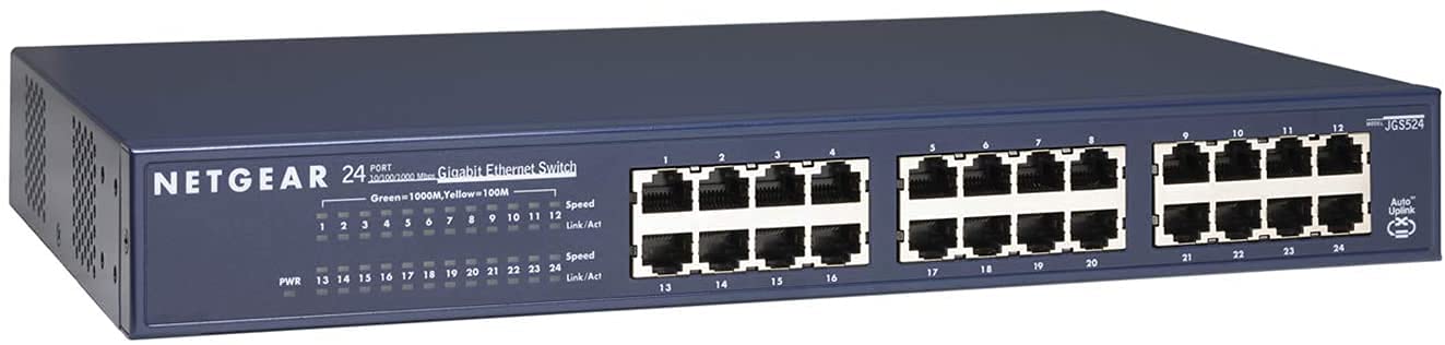 NETGEAR JGS524 Switch 24 Port Gigabit Ethernet LAN Switch (Plug-and-Play Netzwerk Switch 19 Zoll Rack-Montage, lüfterlos, Metallgehäuse, ProSAFE-Lifetime-Garantie)