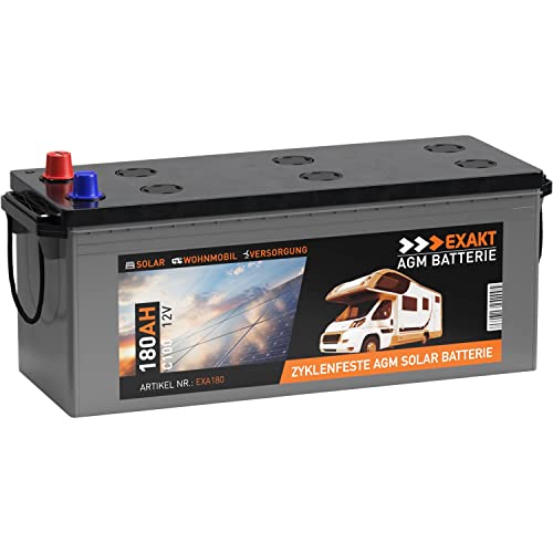 EXAKT AGM Batterie 180Ah 12V C100 statt 170Ah 160Ah Solarbatterie Wohnmobil Batterie Solar Boot Camping Versorgung Verbraucherbatterie
