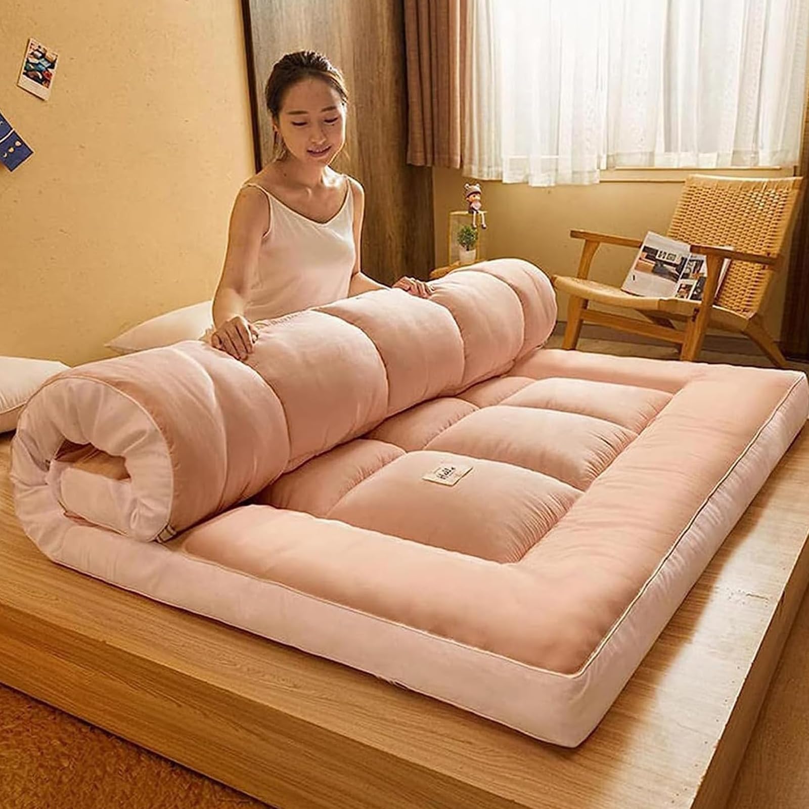 QIANMEI Japanische Futon-Matratze – Vollverdickte Tatami-Bodenmatte, Schlafunterlage – Atmungsaktives Bodenliege-Gästebett for Camping-Couch (Color : A, Size : 150X200cm)
