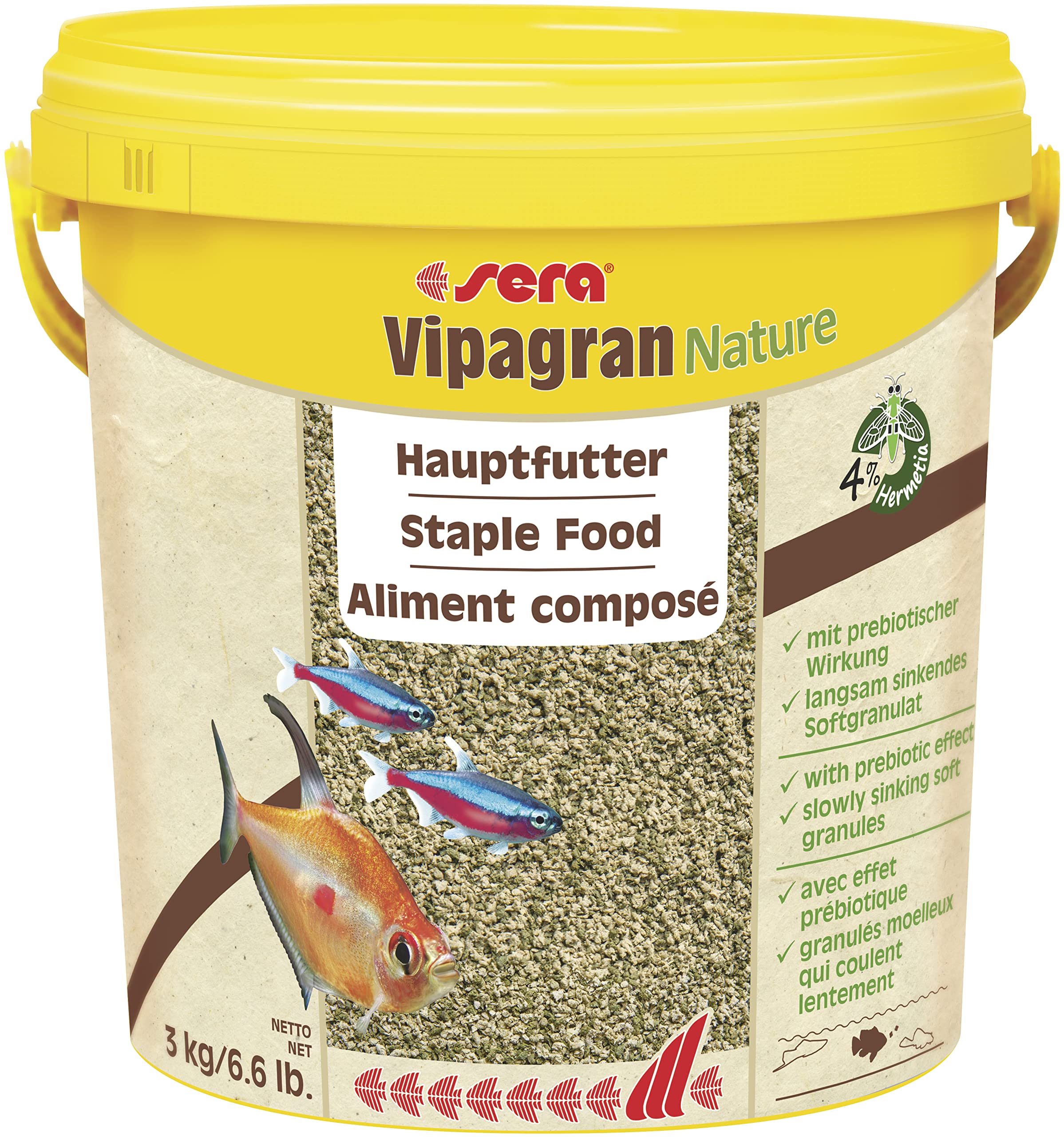 Sera Vipagran Nature 3 kg | Hauptfutter Softgranulat | 4% Hochwertiges Insektenmehl | Gesundes Wachstum & kräftige Entwicklung | Für Fische mit kleinem Maul | Keine Farb- & Konservierungsstoffe