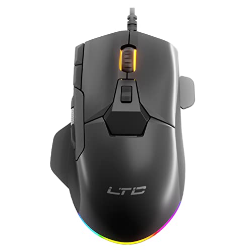 LTC GM-041 Kabelgebundene Gaming-Maus mit Daumenseiten-Scroll, RGB-Hintergrundbeleuchtung, 6400DPI, 7 programmierbare Tasten, Softwareunterstützung, Schwarz