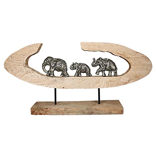 CASABLANCA GmbH & Co. KG modernes Wohndesign Dekofigur Indoor - Gilde Alu + Mangoholz Elefantenfamilie - Skulptur Statue Dekoration Wohnen