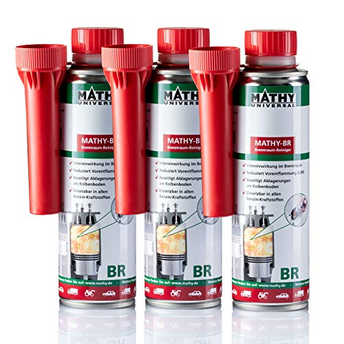 MATHY-BR Brennraumreiniger Benzin, 3 x 250 ml Dose - Benzin Additiv - Kolbenring Reiniger - geeignet für Downsizing-Motoren - Kraftstoffadditiv Benzin Motoren