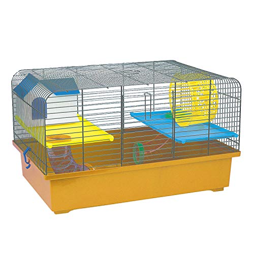 decorwelt Hamsterkäfige Gelb Außenmaße 49x32,5x29 Nagerkäfig Hamster Plastik Kleintier Käfig mit Zubehör