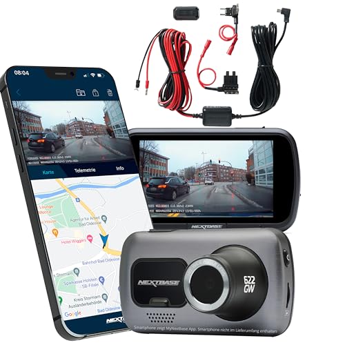 Nextbase® 622GW Dash-Cam Auto Bundle mit Hardwire Kit/Festeinbau Kabelsatz, 4K / 30 FPS, 1080p / 60 FPS, 3 Zoll HD Touchscreen, 140° Weitwinkel, SOS–Notruffunktion, Alexa, 10Hz GPS