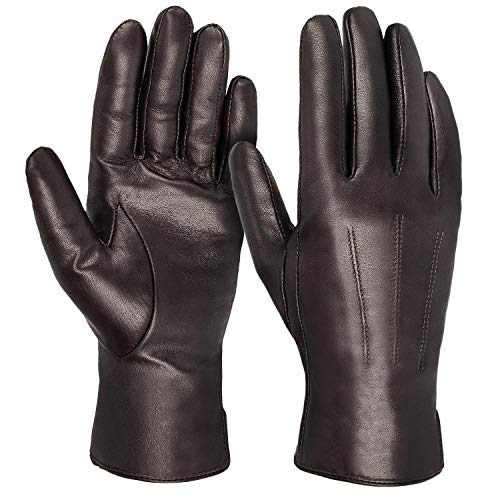 Tarjane Handschuhe für Damen Lederhandschuhe Winterhandschuhe mit Kaschmirfutter - Dunkelbraun - 5.5