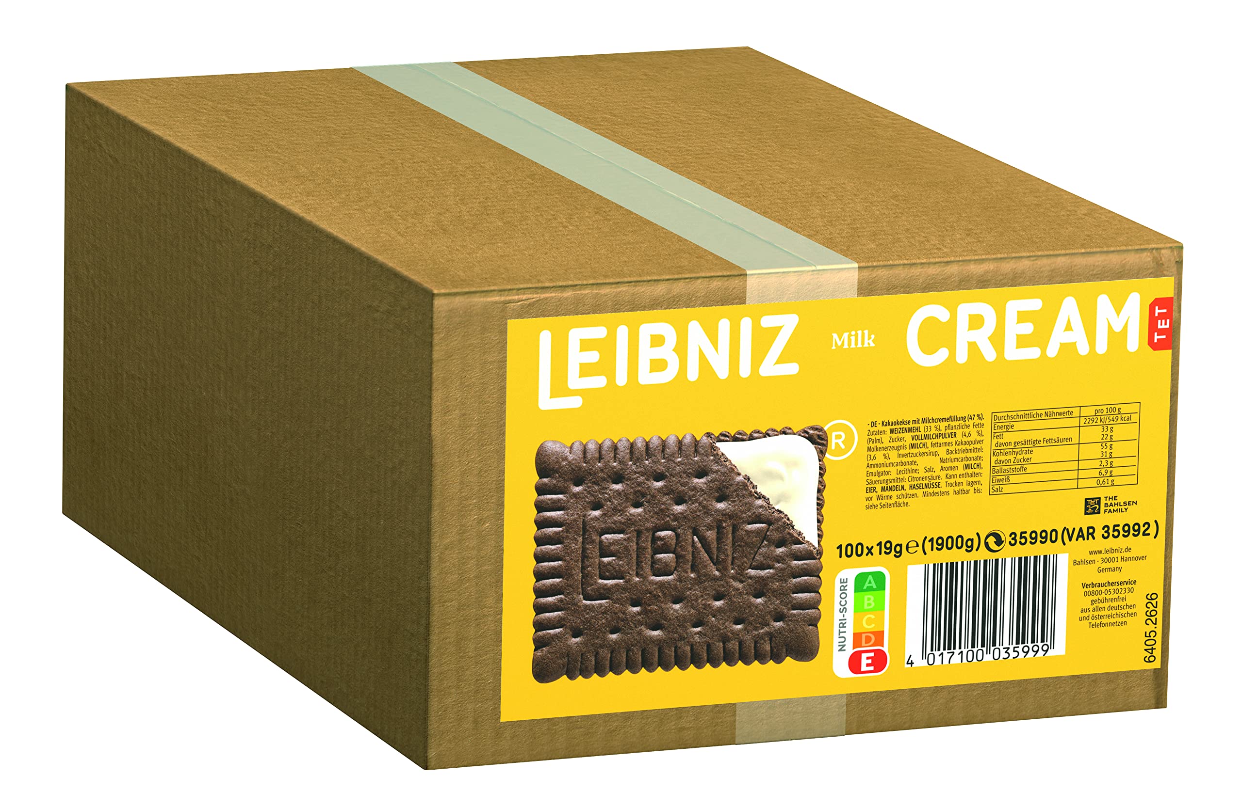 LEIBNIZ Cream Milk - Großpackung - 2 Kakaokekse mit Milchcremefüllung (100 x 19g)
