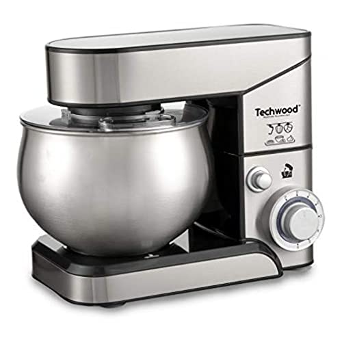Techwood TRO-1050, Küchenmaschine, Multifunktions-Kuchenmaschine mit Stahlschüssel, 5 l, 1000 W, Edelstahl