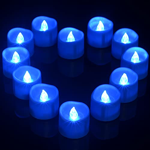 Blaue LED Teelichter mit timer, Ymenow 12 Stück Flammenloses Elektrische Batteriebetrieben LED Kerzen mit timerfunktion Votivkerzen für Weihnachten Hochzeit Festival Party Hause Tabelle Deko