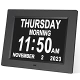 【2021 Neueste Version】 20.3 cm Digitaler Tageskalenderuhr, 8 Alarm-Erinnerungen, automatische Dimmung, extra großes Tages-, Datums-, Monats-, Sehbehinderungen, Gedächtnisverlust