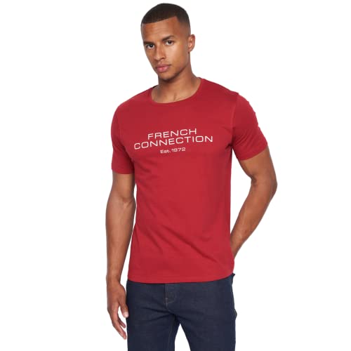 French Connection Herren-T-Shirt mit halblangen Ärmeln, Rundhalsausschnitt, mit Buchstaben-Logo-Design, verschiedene Größen von S, M, L, XL, XXL., Fischer Deep Red, M