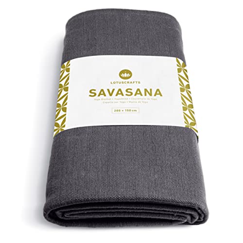 Lotuscrafts Yogadecke Baumwolle Savasana [200 x 150 cm] - Meditationsdecke - Widerstandsfähig & Langlebig aus 100% Baumwolle - Yoga Decke für Endentspannung (Anthrazit)