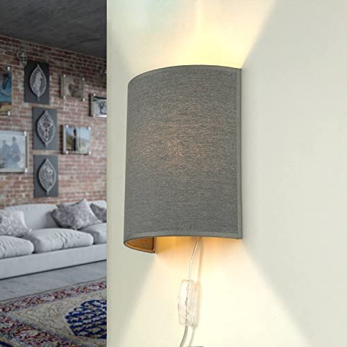 Stoff Wandleuchte mit Kabel Anschluss in Grau elegant Modern Loft Wandlampe ALICE