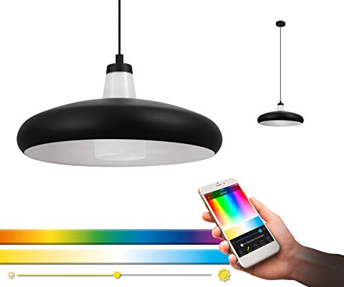 EGLO connect LED Pendelleuchte Tabanera-C, 1 flammige Hängelampe, Pendellampe aus Stahl und Glas in Schwarz, Weiß, Farbtemperaturwechsel (warm, neutral, kalt), RGB, dimmbar