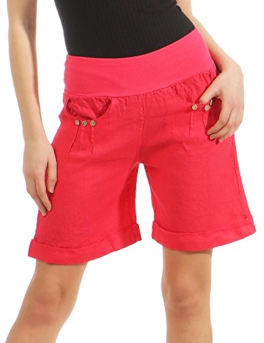 Malito Damen Bermuda aus Leinen | lässige Kurze Hose | Shorts für den Strand | Pants - Hotpants 6822 (L, pink)