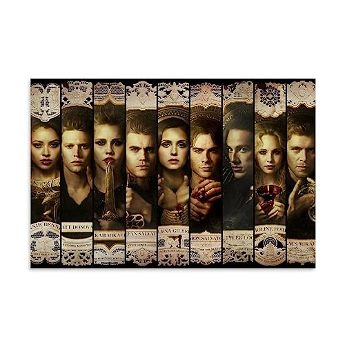 The Vampire Diaries Elena Damon Leinwand-Poster, dekoratives Gemälde, Leinwand-Wandposter und Kunstdruck, modernes Familienschlafzimmer-Dekor-Poster, 60 x 90 cm