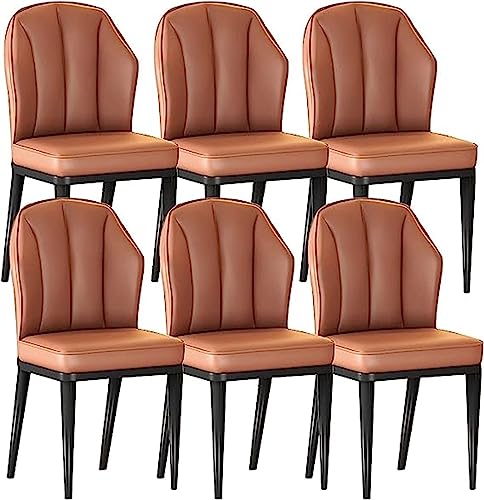 KEHTU Küchen-Esszimmerstühle, 6er-Set, modern, Mitte des Jahrhunderts, Wohnzimmer-Seitenstühle, PU-Leder, hohe Rückenlehne, gepolsterter weicher Sitz mit Beinen aus Karbonstahl (Farbe: Orange, Größe: