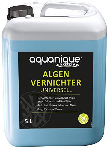 AQUANIQUE Algenvernichter Universell 5 l (für 100.000 l) | Teichpflege gegen Algen, Blaualgen, Schwebealgen | sorgt zuverlässig für klares Teichwasser