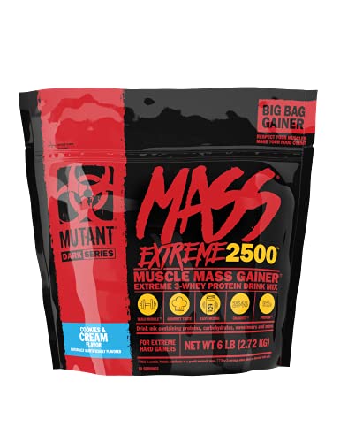 Mutant Mass Extreme Gainer Whey Protein Powder, Build Muscle Size & Strength with High-Density Clean Calories, (Cookie and Cream, 6 LB)