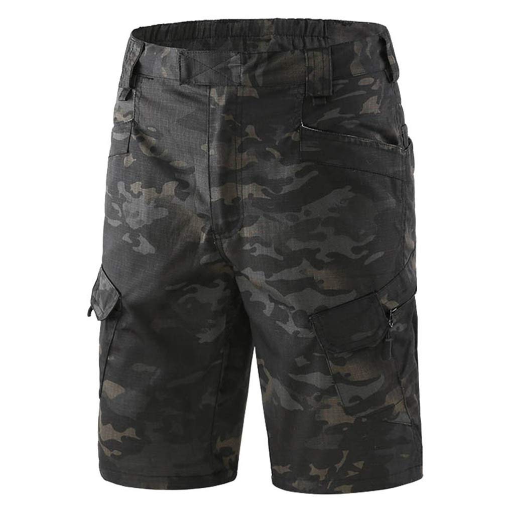emansmoer Herren Camo Military Combat Tactical Multi Pockets Cargo Shorts Outdoor Quick Dry Cycling Hiking Casual Short Pants(4XL, CP Black)