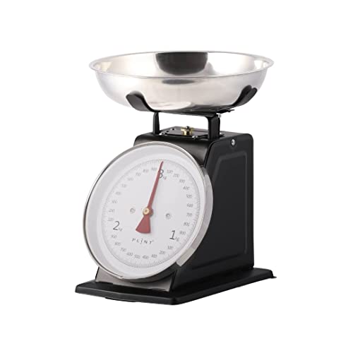 Plint New 3KG Traditional Weighing Kitchen Scale With Stainless Steel Bowl, Retro Scales Mechanical Vintage, Retro Food Scales with Large Metal Bowl (Black)