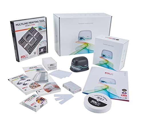 COLOP e-mark Professional SET, enthält den e-mark in schwarz, 1 Multiline-Printing-Tool zum mehrzeiligen Bedrucken von Visiten- und PVC-Karten, bedruckbare PVC-Schilder uvm