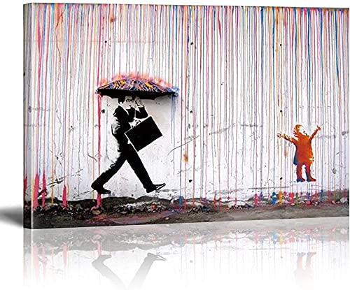 Banksy Graffiti Kunst Bunte Regen Abstrakte Leinwand Malerei Wandkunst Poster und Drucke Bild Leinwand Wohnkultur 30x40cm/11,8"x15,7" Banks18 Rahmenlos