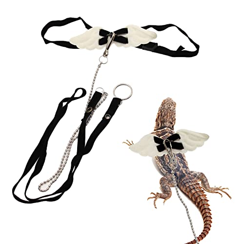 Bartagamen-Geschirr und Leine, verstellbares Reptilien-Trainingsleine mit Engelsflügeln für Eidechse, Gecko (schwarz)