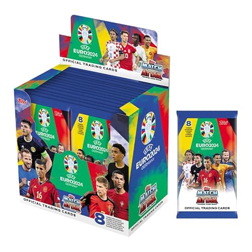 Topps Official Euro 2024 Match Attax - Full Box - 36 Päckchen mit Euro 2024 Match Attax (288 Karten). Ultra-Rare Cristiano Ronaldo Career Celebration in Glücksboxen zu Finden.