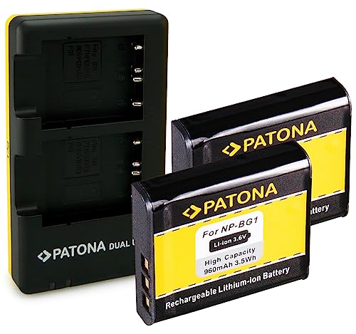 PATONA Dual Schnell-Ladegerät + 2X Akku NP-BG1 kompatibel mit Sony CyberShot DSC-T100, DSC-W90, DSC-W100, DSC-W200