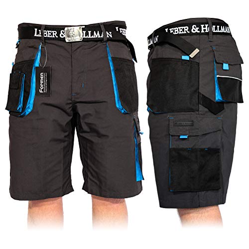 Kurze Arbeitshose für Herren, Bermuda Shorts Sommerhose Sicherheitshose Schutzhose Arbeitsbekleidung Sommer, Schwarz-Blau, XXL