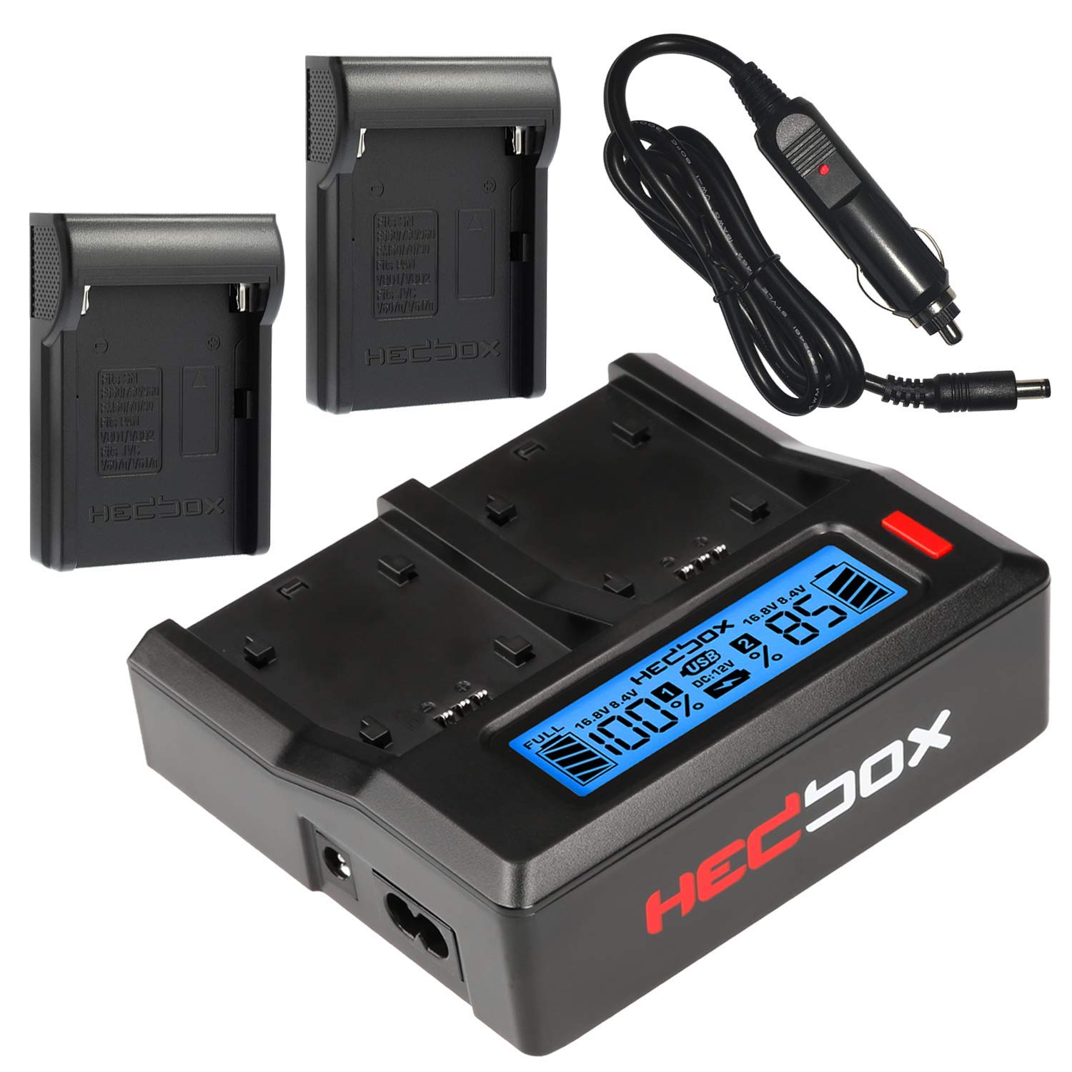 HEDBOX RP-DC50/DBP975-2-Fach Ladegerät mit LCD für Canon BP-975, Hedbox RP-BP975 und RED Revolt BP Akkus