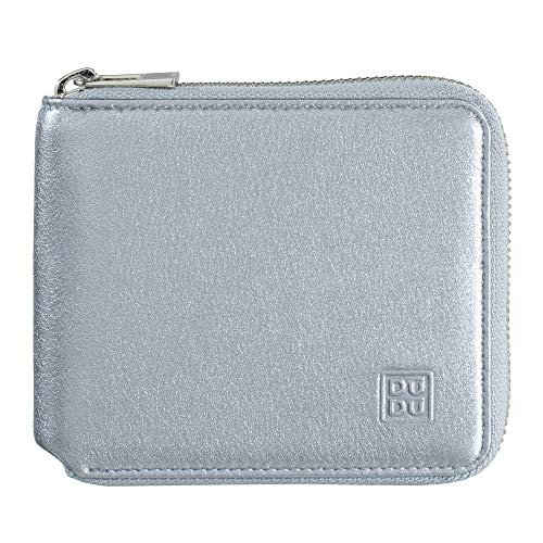 DUDU Damen-Brieftasche aus echtem Leder mit RFID-Schutz Kreditkartenfächern kleinem Zip Around Reißverschluß und Münzfach Cosmo
