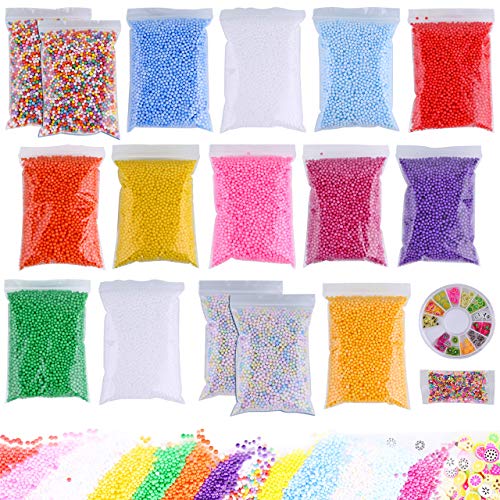 Slime Foam Beads Floam Balls - 18er Pack Microfoam Beads Kit 0.1-0.14 und 0.28-0.35 inch (70.000 Stück) & (90.000 Stück) Farben Rainbow Craft Add Ins Homemade DIY Kids Zutaten Flome Styropor Supplies